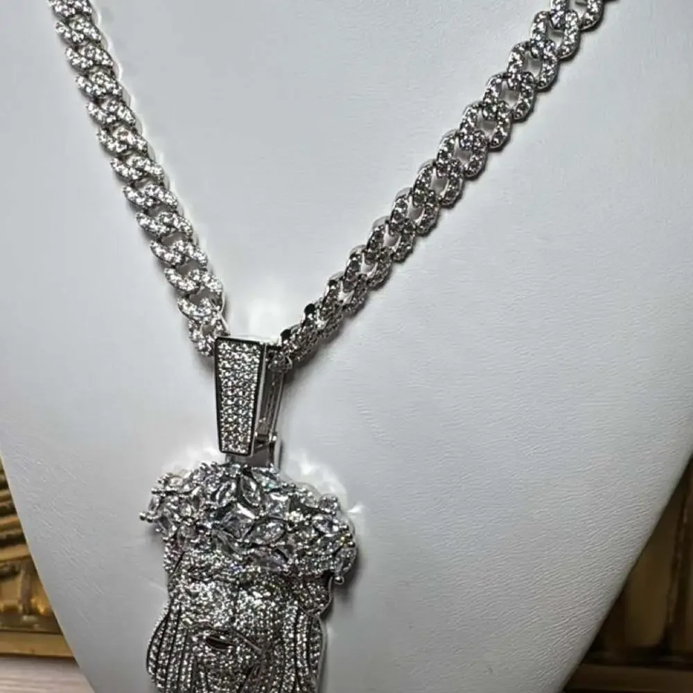 Iced Jesus Face Pendant Necklace 019 F